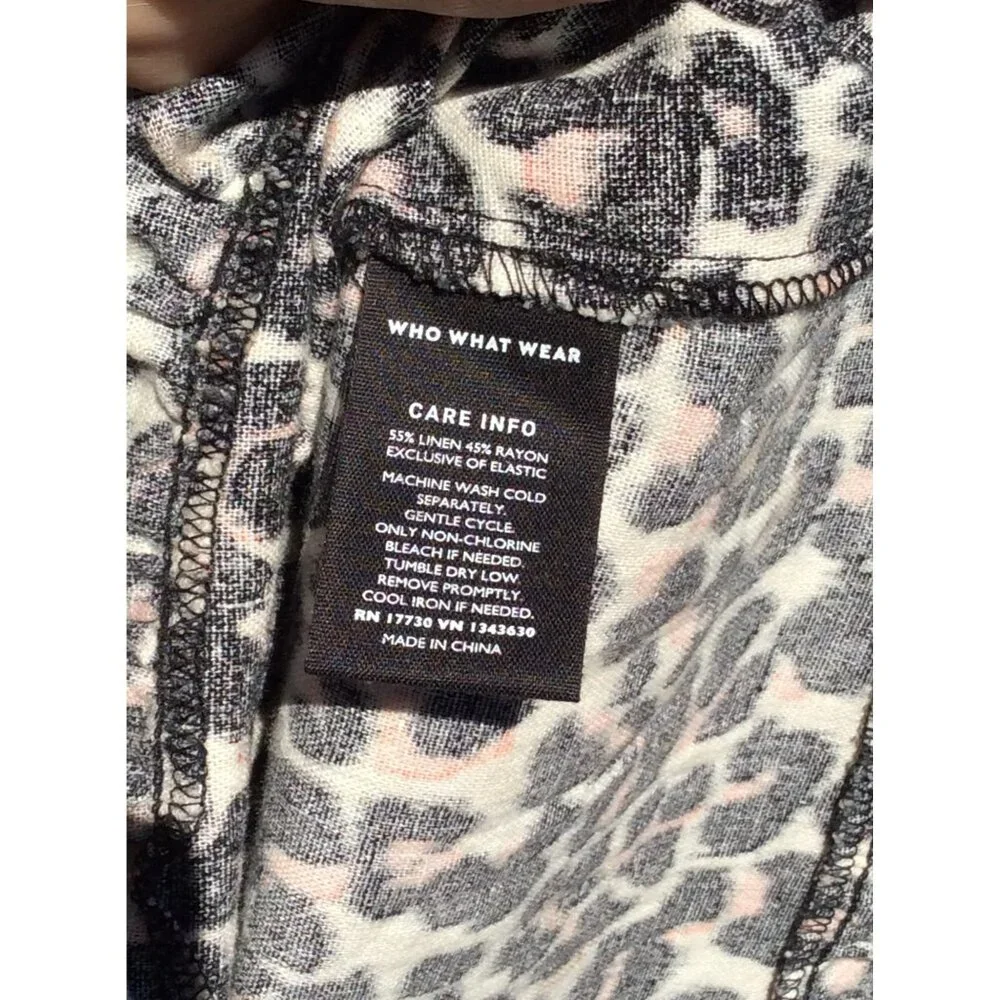 Who What Wear Womens Dress Small Baby Doll Leopard Print Linen Rayon Puff Sleeve